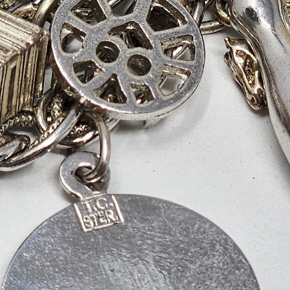 Sterling Silver Antique Vintage Charm Bracelet - Picture 6 of 8